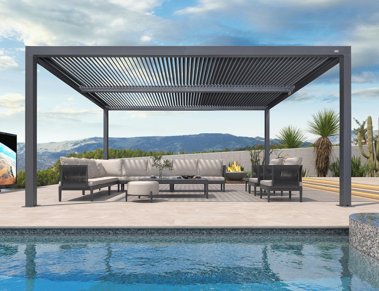 jardinite - Pergola bioclimatique série aluminium - 4,8x3,68m - lames orientables, surface 17,66m²