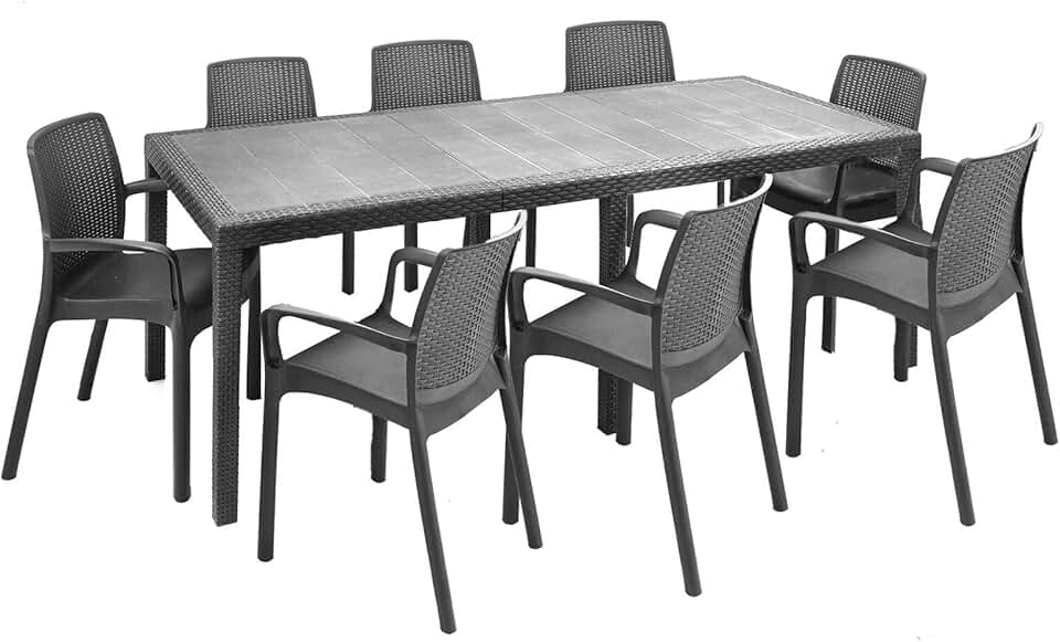 jardinite - Manarola - table extensible, 8 chaises, anthracite, fabriqué en Italie