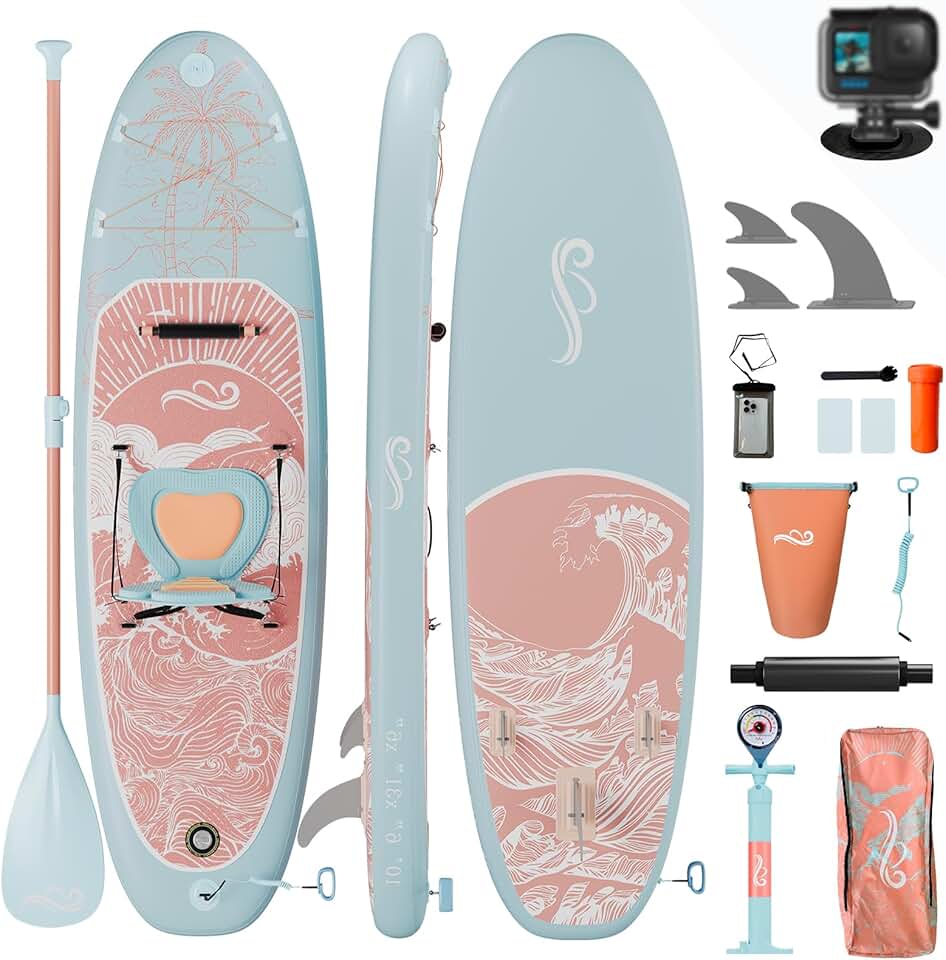 jardinite - Planche de paddle 320cm - 2-en-1, siège, 130kg, surf, pêche, yoga