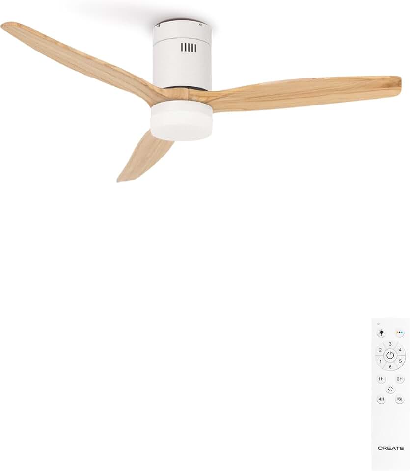 jardinite - Windcalm M - Ø132cm - Ventilateur plafond LED, télécommande, 6 vitesses, été-hiver, blanc bois clair - WINDCALM