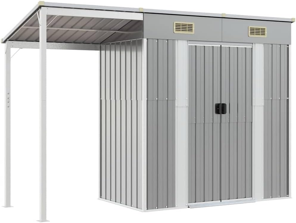 jardinite Abri de Jardin avec Toit prolongé Gris Clair 277x107x181 cm, Maison & Jardin, Pelouses & Jardins, Vie en extérieur, Structures extérieures, Cabanes & abris de Jardin, Gris, (Poids 41.56KG)
