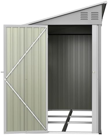 Abri de Jardin Métal 4x10 Pieds (1,2x3 m) avec Kit de Fondation – Design Adossé, Porte Verrouillable et 2 Fenêtres – Coffre de Rangement Extérieur Résistant aux Intempéries pour Outils Jardinage