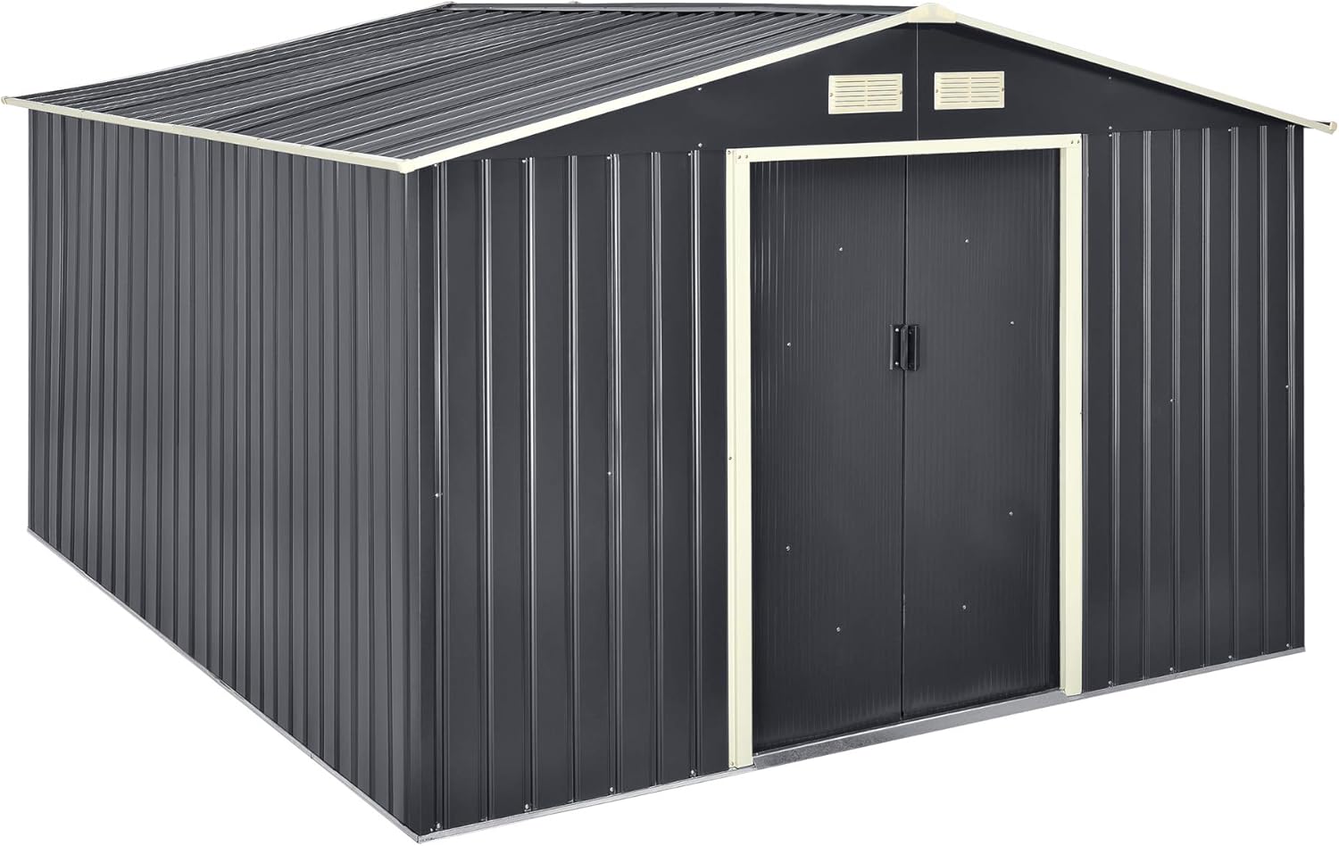 jardinite Abri de Jardin 15 m³ Robuste Cabane de Stockage Extérieur Cabane à Outils Toit à Pignon Tôles en Acier Galvanisées Gris Foncé