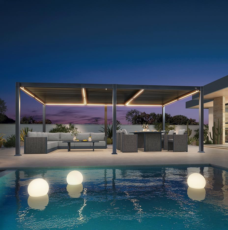 jardinite - pergola bioclimatique - 3,5x6,35m - lames LED alu gris