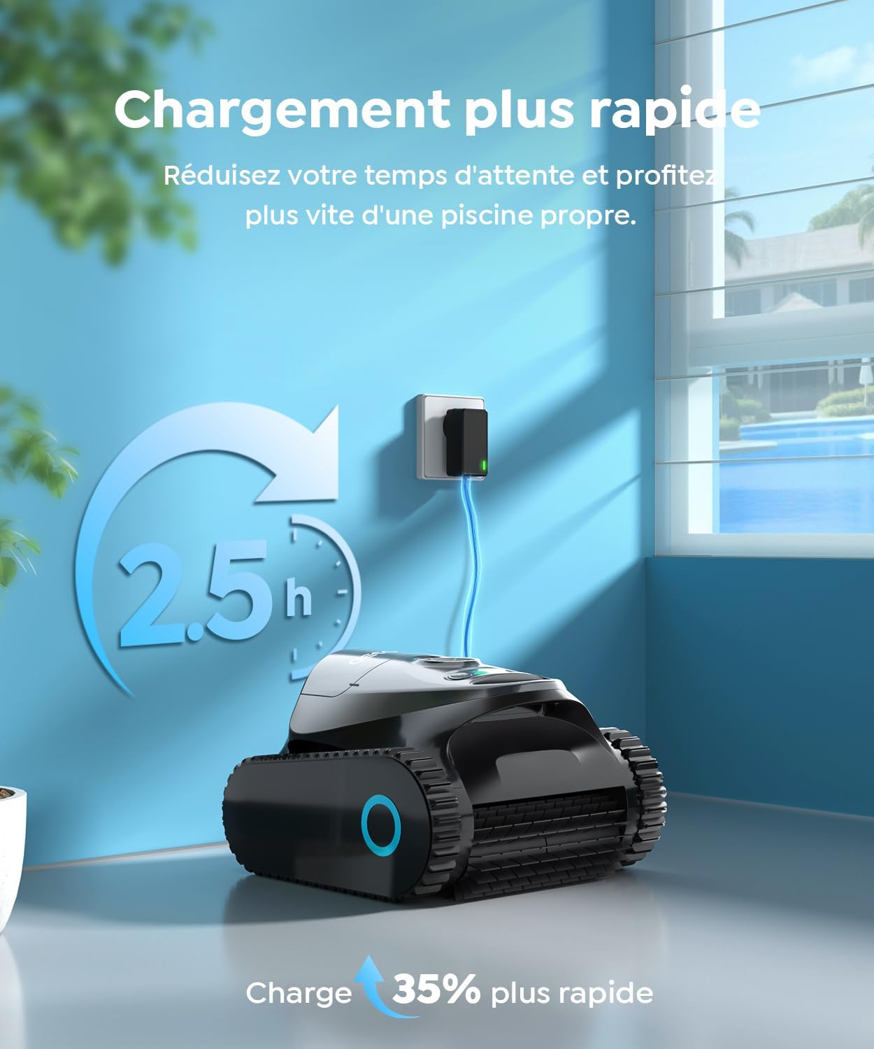C1 - Robot piscine sans fil, fond et parois, 150m², 3 moteurs, applis, 170min - C1