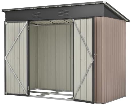 Abri de jardin métal marron 242x126x182cm toit incliné, verrouillable