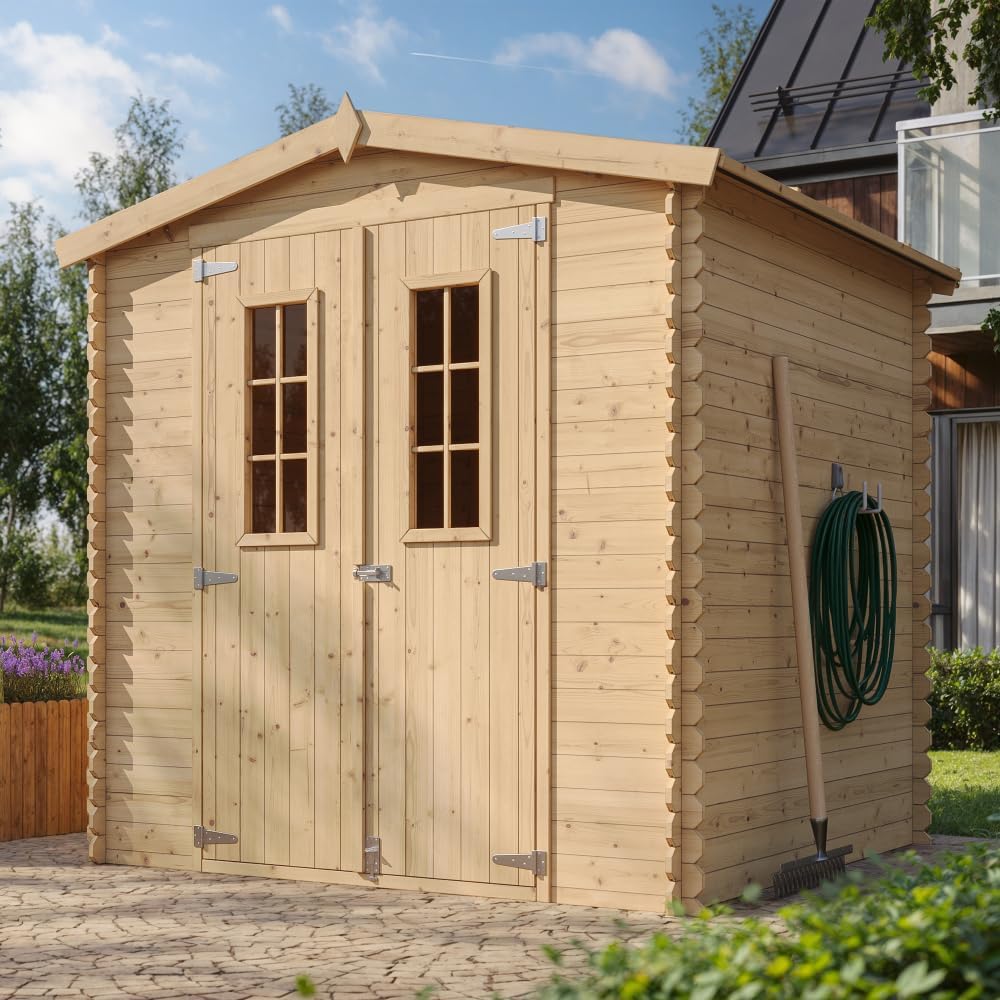 Abri de Jardin en Bois - Stockage extérieur I216xL206xH218 cm/ 3.53 m2 Petit abri à Outils, Local à vélos - Toit imperméable, fenêtres jardinite M343C