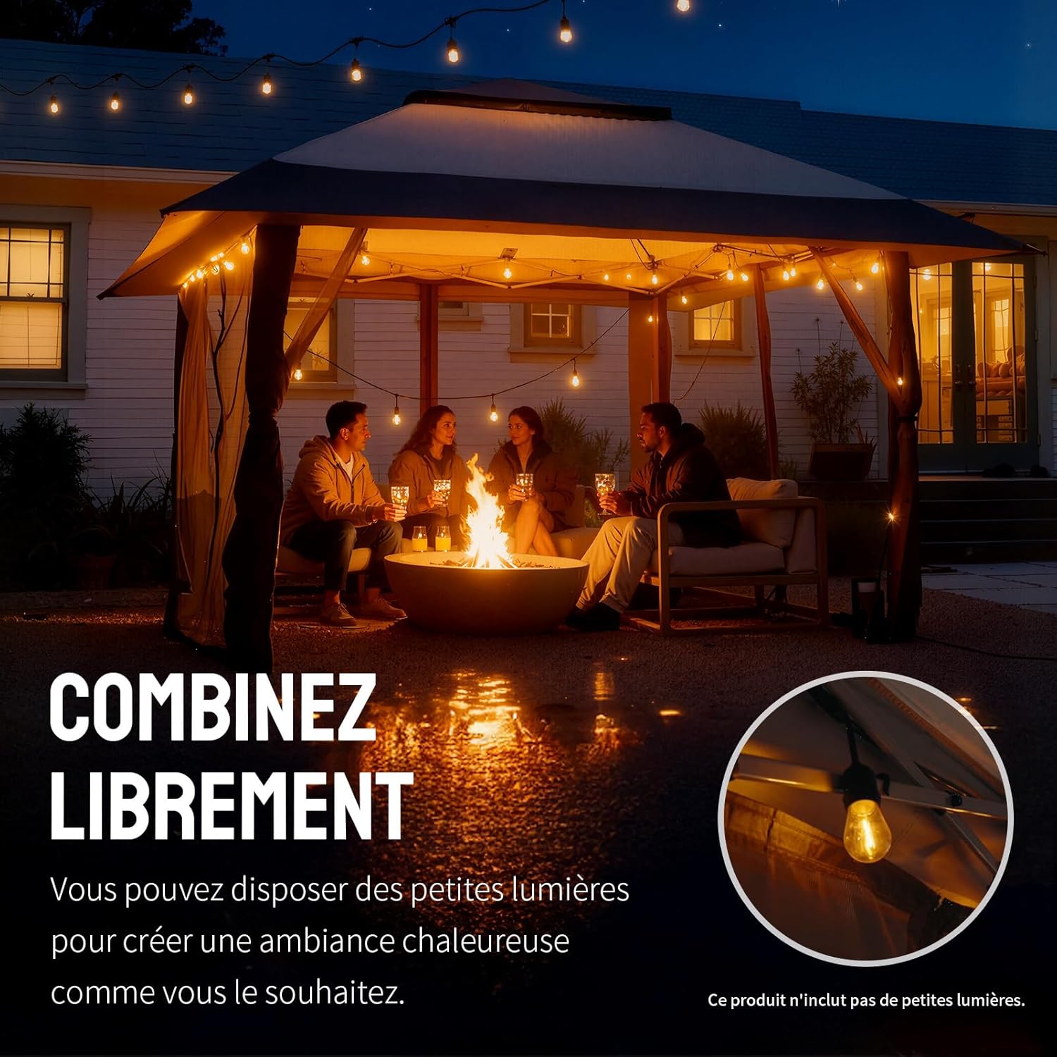 jardinite Tonnelle de Jardin 4 x 4 m, Pop Up Gezebo Exterieur Imperméable, Abri de Jardin Réglable en Hauteur, Double Toit avec Côtés en Maille Zippée, Sac de Transport, Beige