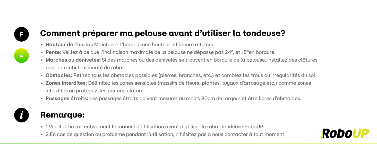 Texte en français traitant de la préparation du produit et des instructions d'utilisation. Le document semble être un manuel d'utilisation ou un guide avec des points numérotés et une section de remarques.