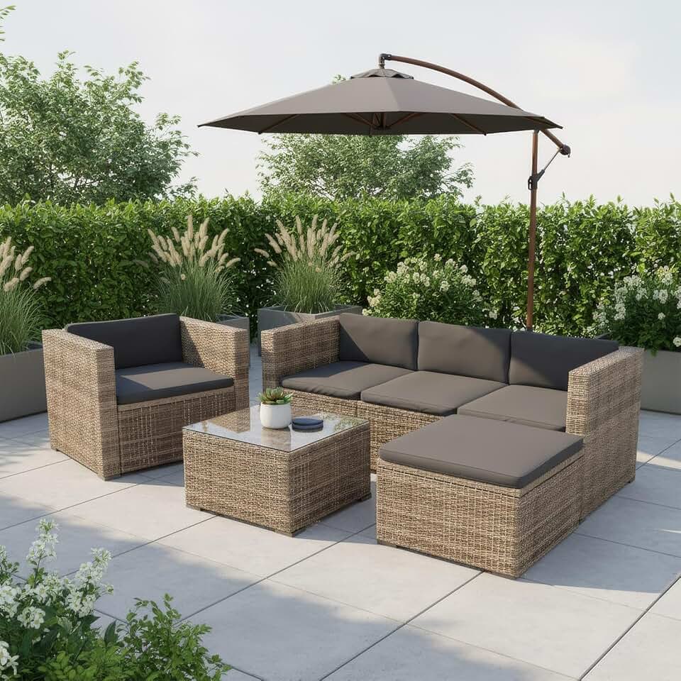 jardinite - Punta Cana L - salon de jardin polyrotin, 4-5 pers., gris, résistant