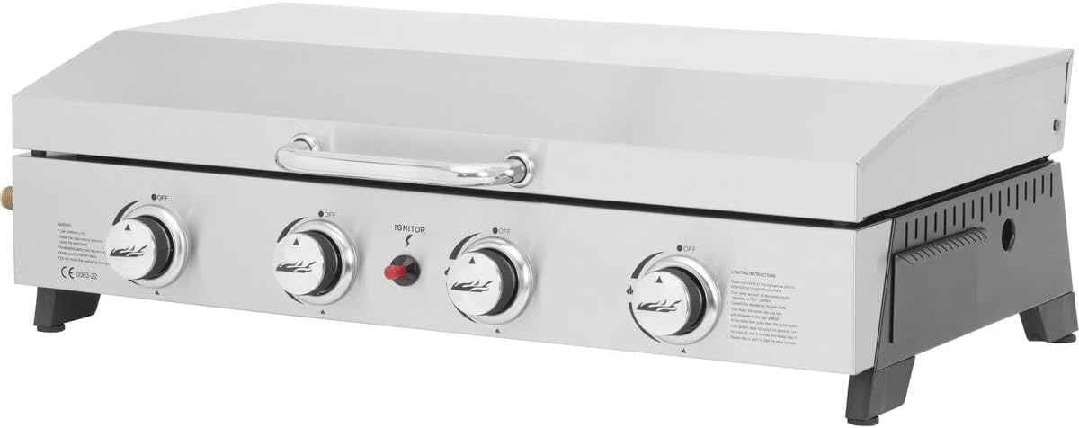 Fasto - plancha à gaz inox 4 brûleurs 10kW gris avec couvercle Fasto