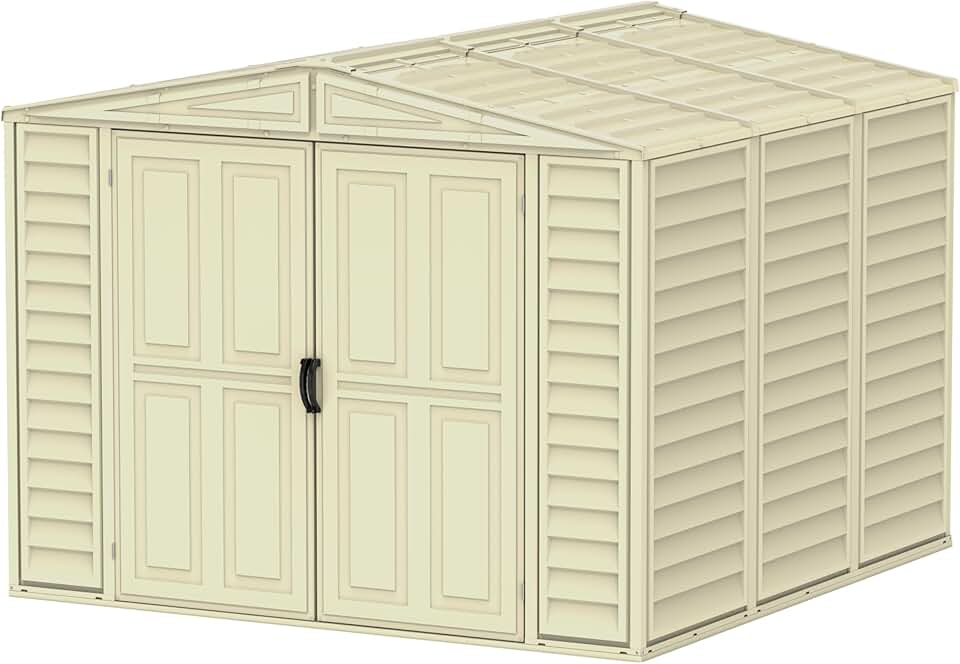 jardinite jardinite 8 x 8 (5.75 m²) Abri de jardin en plastique avec kit de fondation en métal, structure de toit en métal robuste, abri en vinyle sans entretien - Ivoire