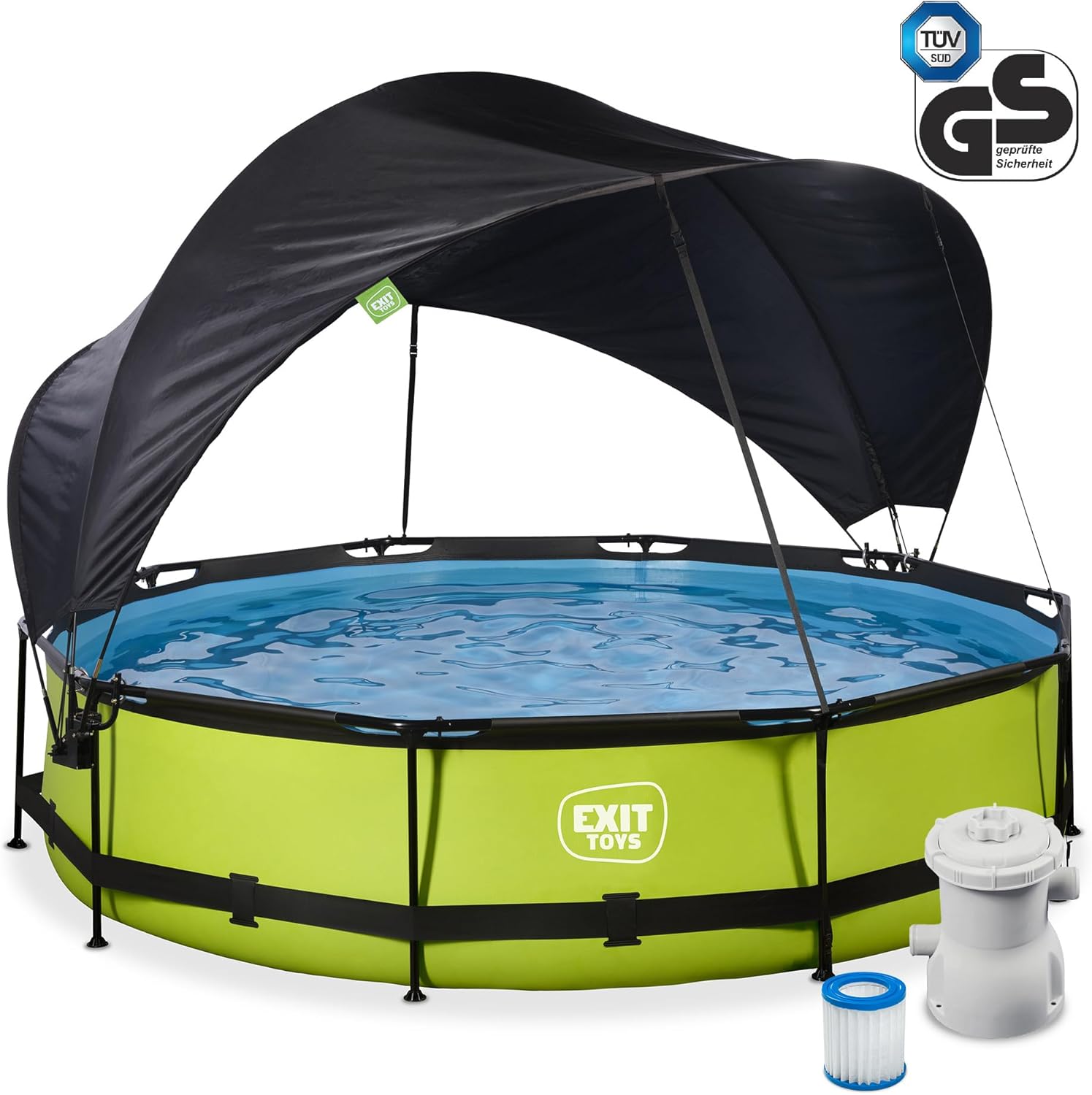 jardinite Piscine Lime avec Voile d'Ombrage - ø360x76cm - Piscine Hors Sol Ronde avec Pompe Filtrante à Cartouche - Protection Optimale Contre Les Rayons UV - Entrée Basse - Design Unique - Vert