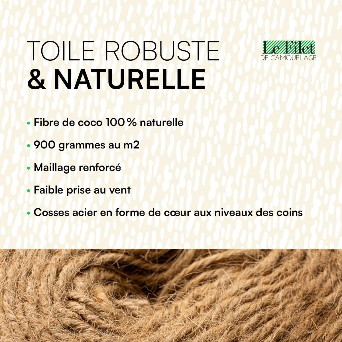 Toile d’ombrage écologique coco - rectangulaire 3.5x3.5m - protection solaire
