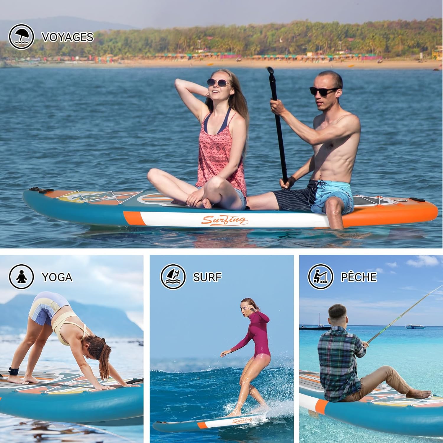 jardinite - Paddle gonflable adulte - 320/335cm - 2 personnes, siège kayak, pagaie alu, caméra, pompe, 150kg