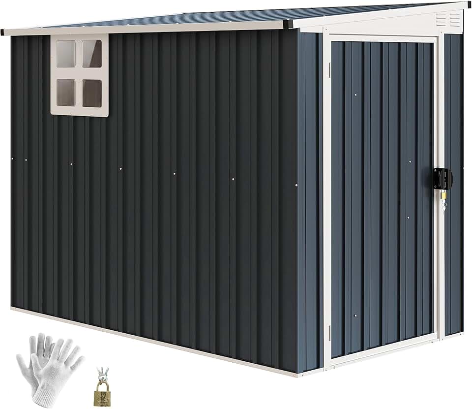 jardinite - abri de jardin métal - 128x231x181cm - toit pente, fenêtre, porte verrouillable