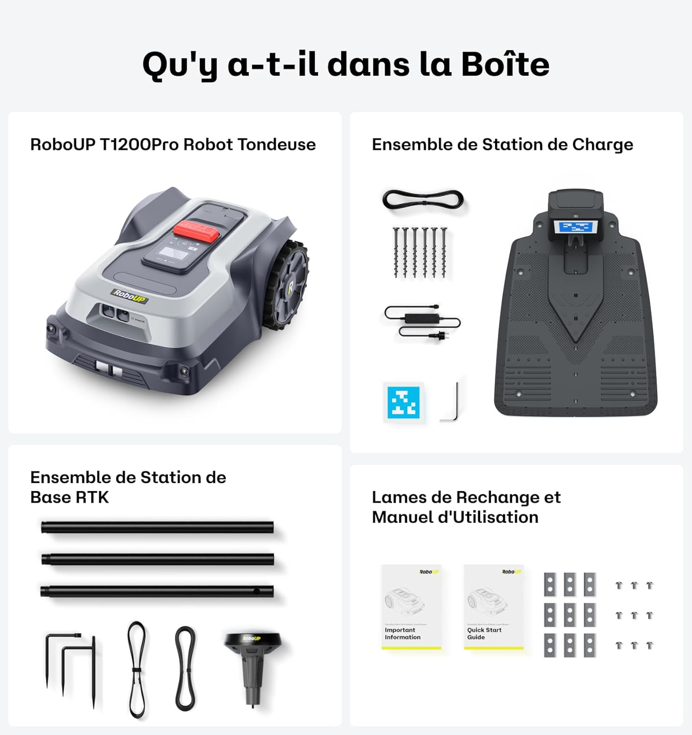 Robot tondeuse sans fil - 1500㎡ - tonte personnalisée, pente 24°, bordures précises, T1200Pro