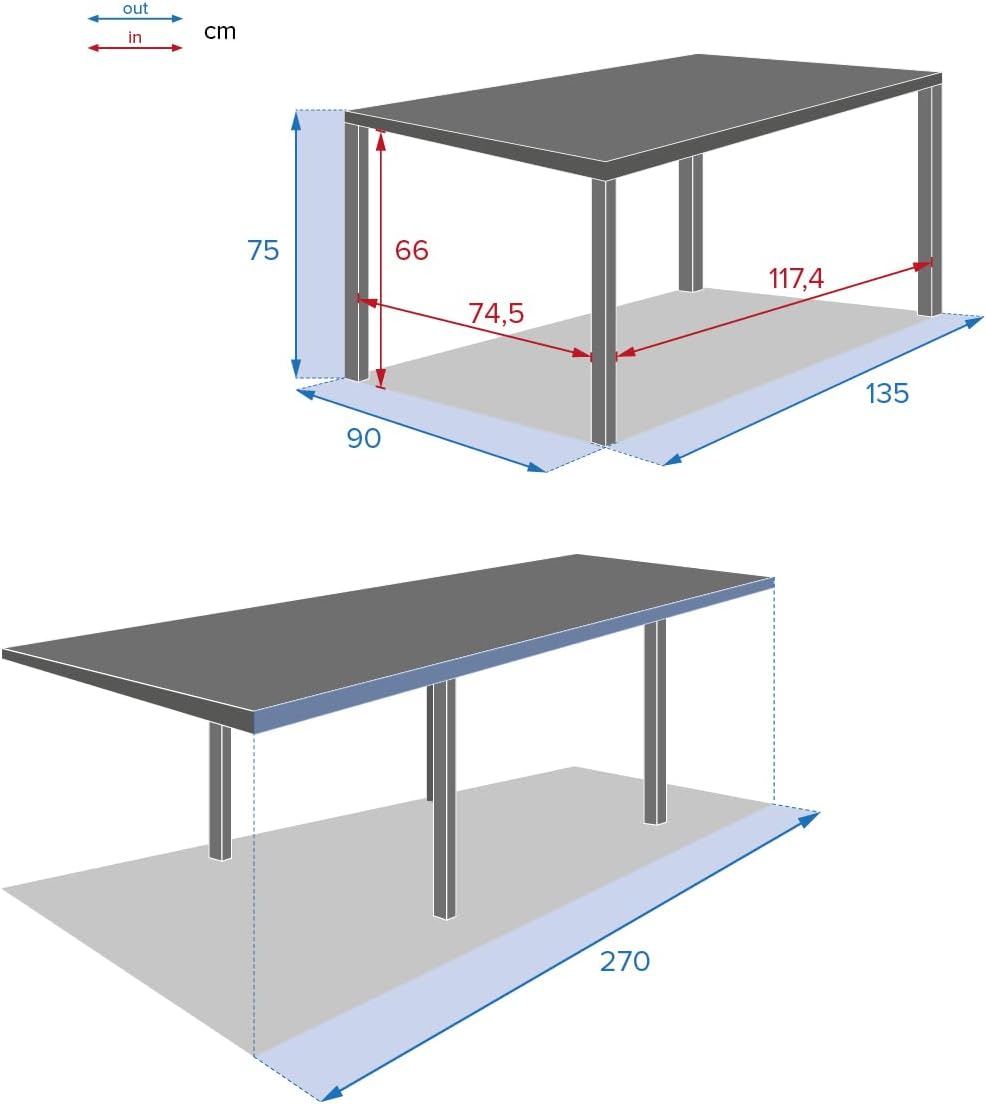 jardinite - Piazza Extensible - 220/320x100cm - 10 places, aluminium epoxy