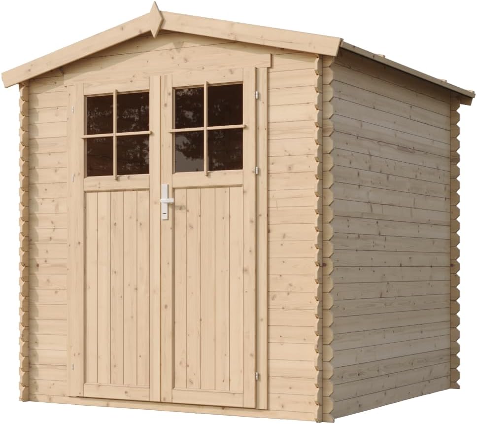 Abri de Jardin en Bois avec Sol TRAITÉ Porte verrouillable de Haute qualité - Stockage extérieur I216xL206xH218 cm/ 3.53 m2 - Toit imperméable, fenêtres jardinite M343F+M343G