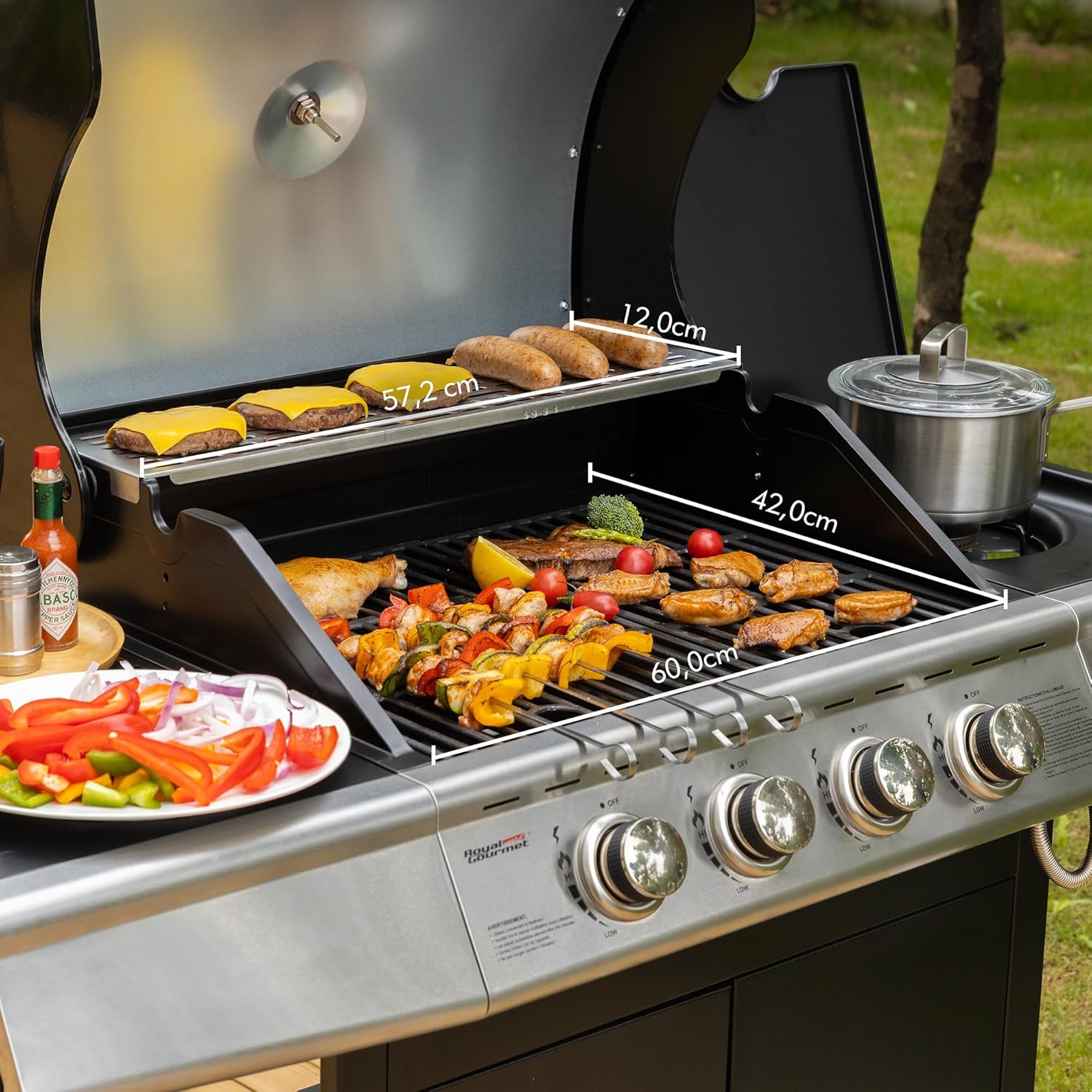 jardinite – Barbecue Série 4+1 – 14,5kW, inox, tablettes, 2 portes