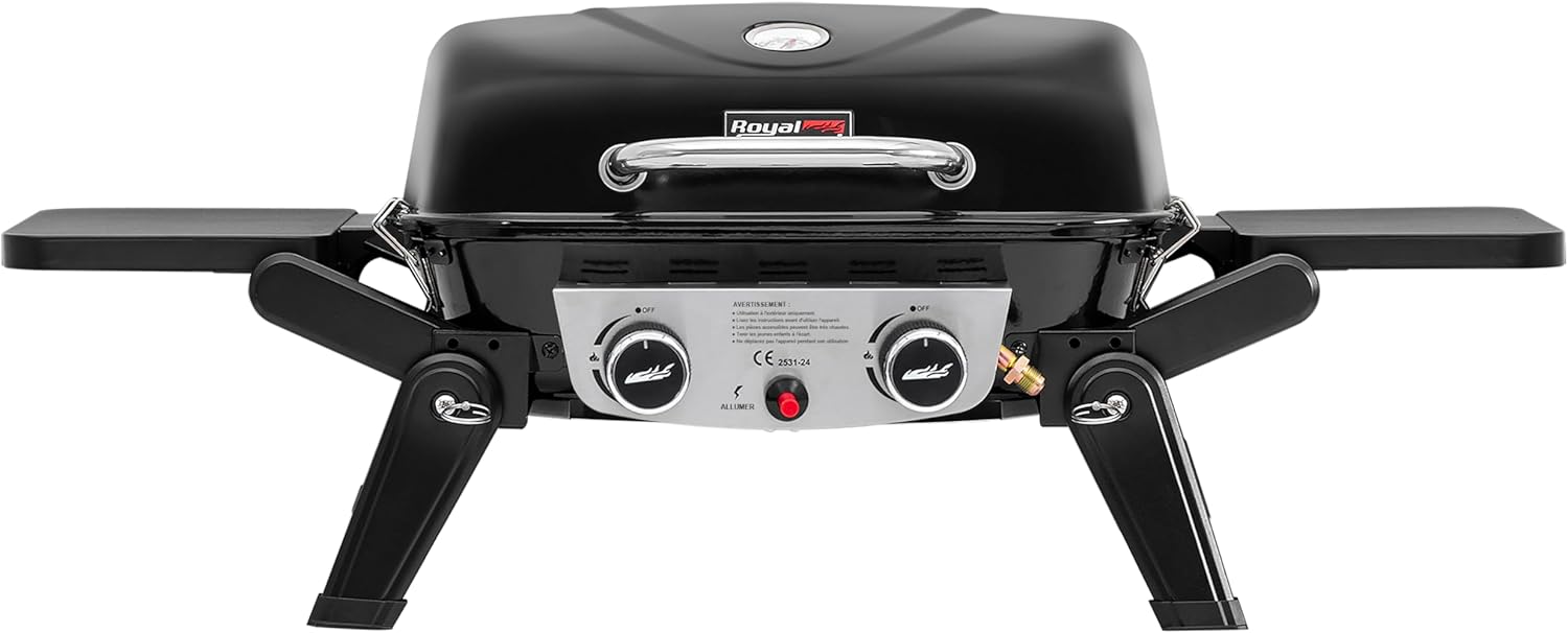 jardinite - Barbecue Gaz 2 brûleurs - 48x37 cm - tables pliables, 5kW