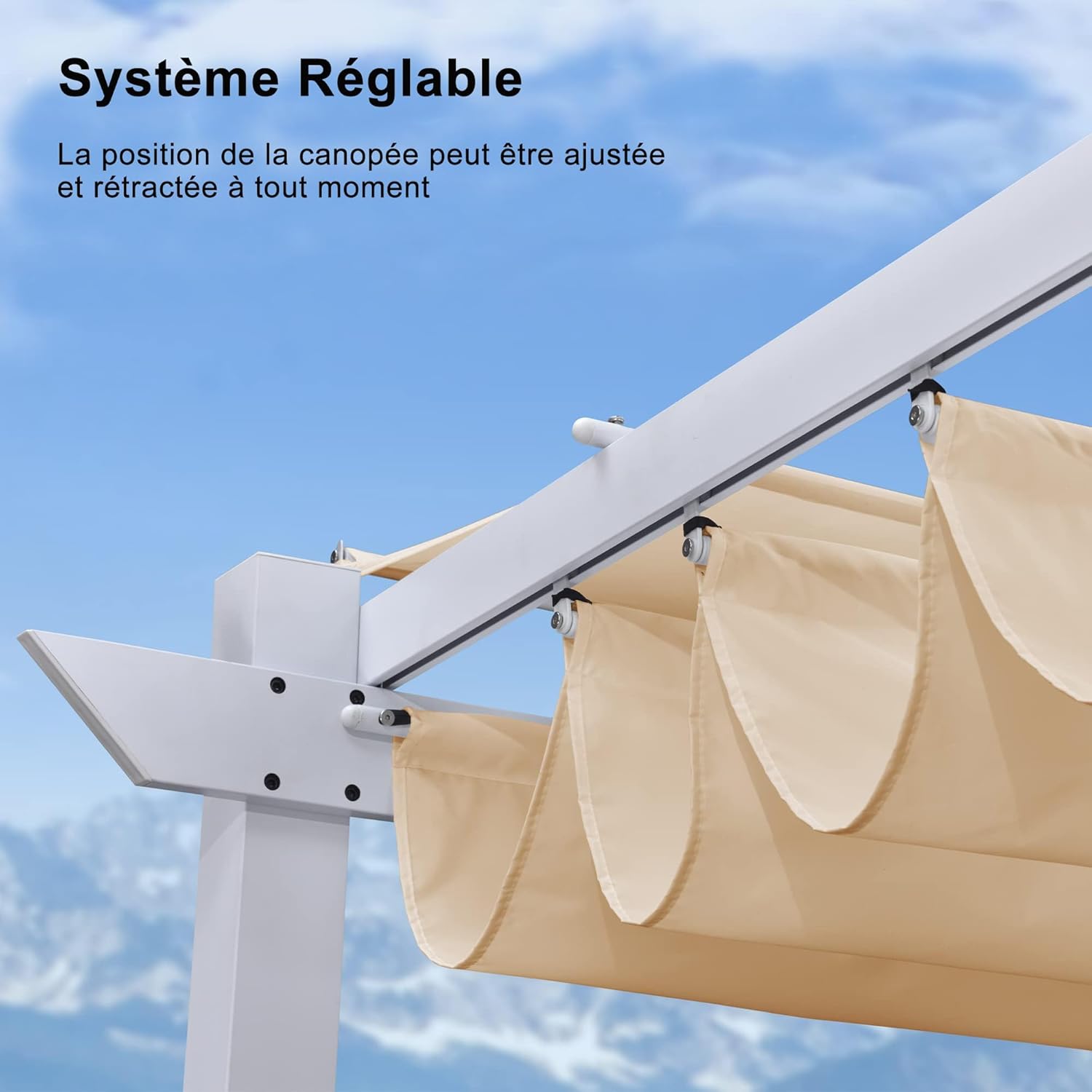 jardinite - Pergola aluminium - 4x3m - éclairage intégré, toit kaki