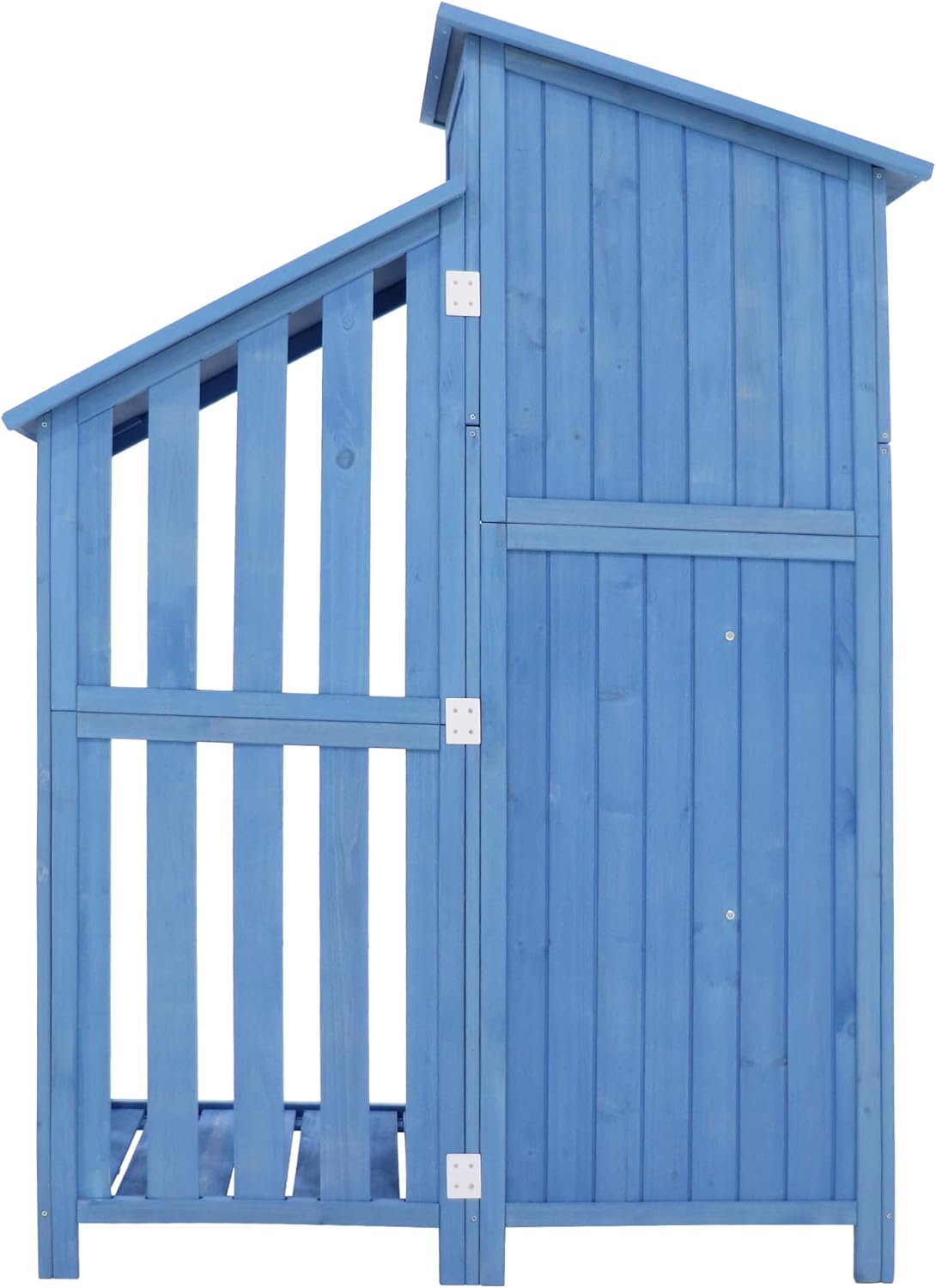 Abri de jardin bois - cabane selle PVC - 124x46x174cm - fondation, 2 étagères, armoire outils - bleu