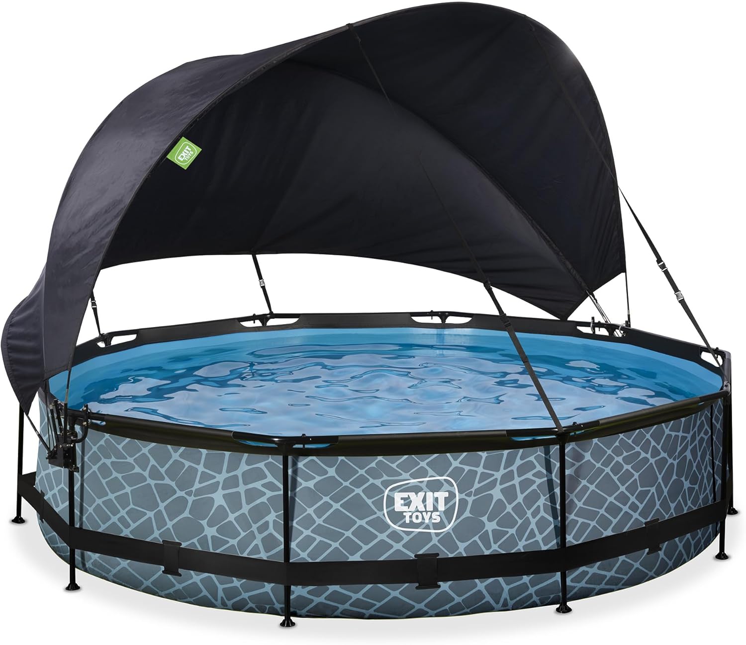 jardinite Piscine Stone avec Voile d'Ombrage - ø360x76cm - Piscine Hors Sol Ronde avec Pompe Filtrante à Cartouche - Protection Optimale Contre Les Rayons UV - Entrée Basse - Design Unique - Gris