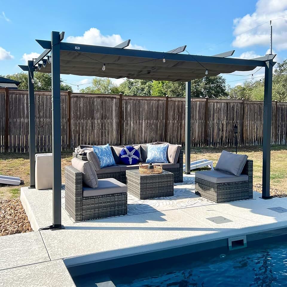 jardinite - Pergola aluminium série - 4x3m - toit rétractable, imperméable, gris