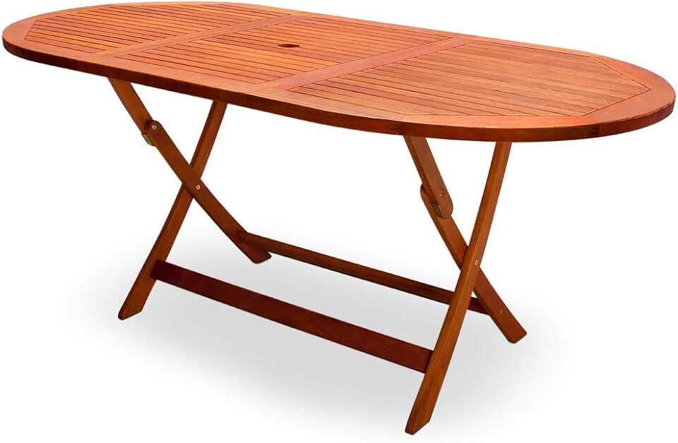 jardinite - Table D Extérieur Alabama - ovale 6 pers. - bois d'eucalyptus, pliante, trou pour parasol