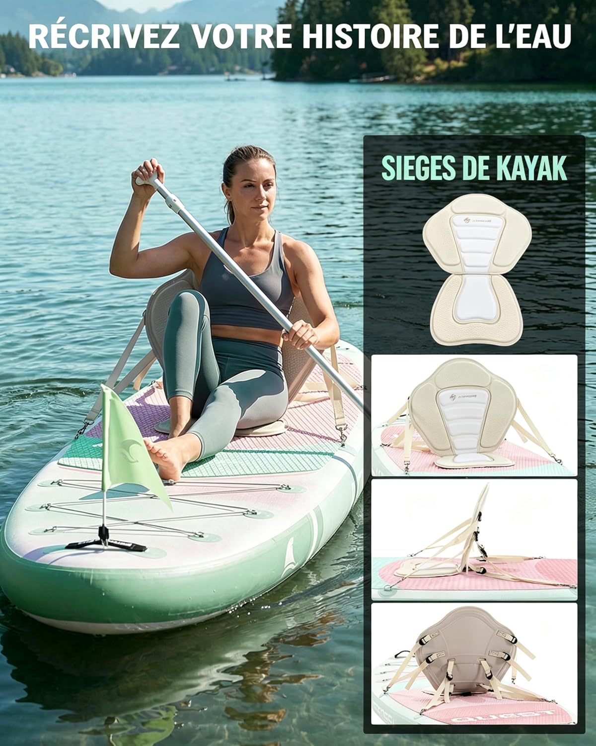 Stand Up Paddle gonflable adulte 320x84cm, 2 places, 200kg, siège kayak