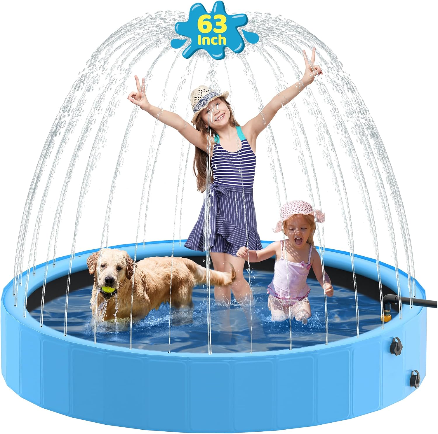Piscine pour Chien Pliable avec Sprinkler, Grande Piscine Chien 160 cm Antidérapante en PVC avec Jet d’Eau pour Jardin et Extérieur
