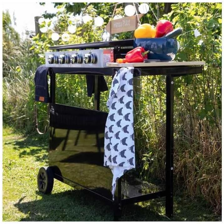 jardinite - MERIDA série - 75x35 cm - 4 feux gaz, chariot, acier - GARDENMAXMERIDA