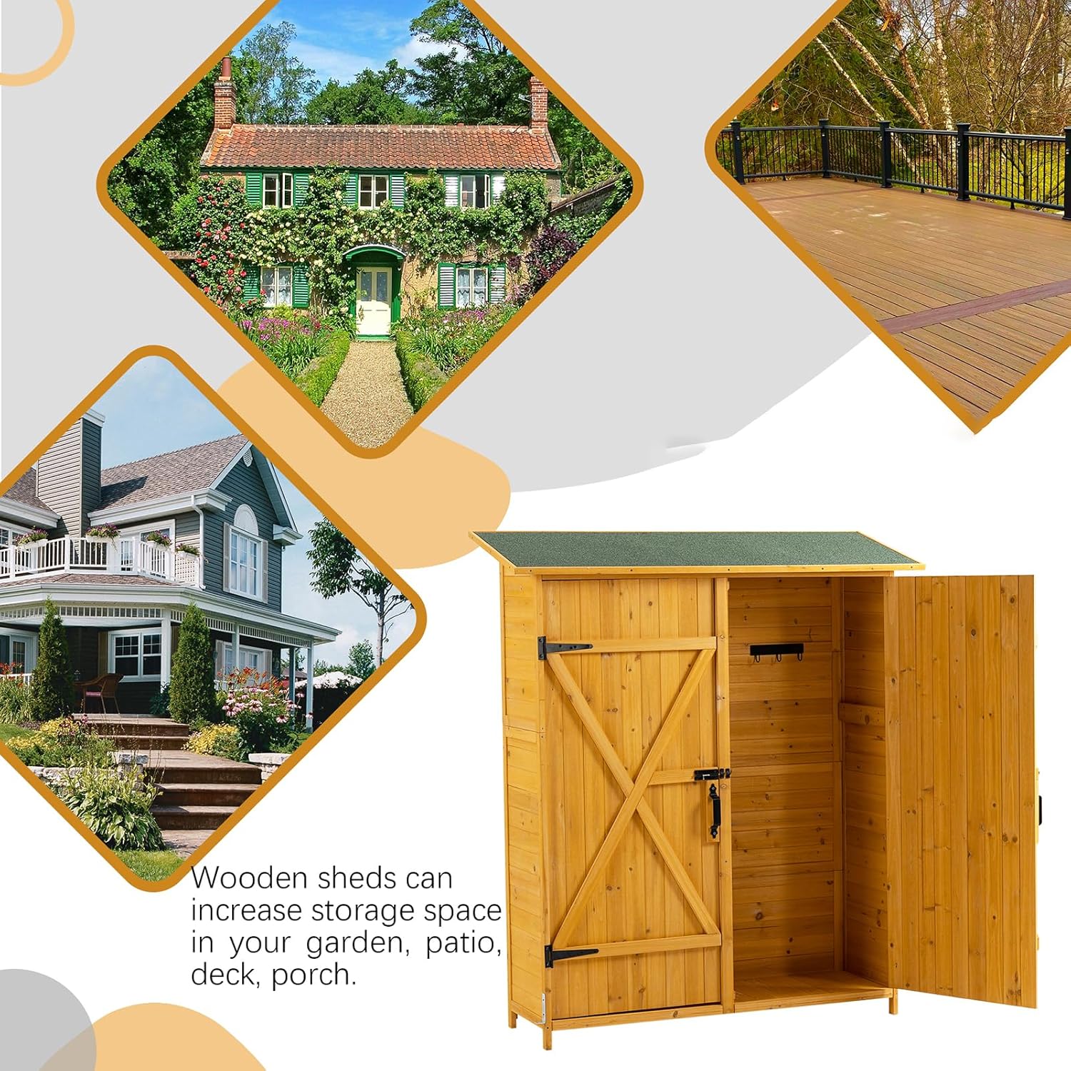 Abri de jardin bois - Toit incliné, portes verrouillables, 1,8x1,5m