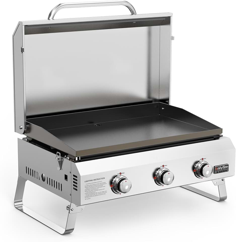 jardinite - Plancha gaz inox - 57x36cm - 3 brûleurs, 7kW, céramique, pieds pliables