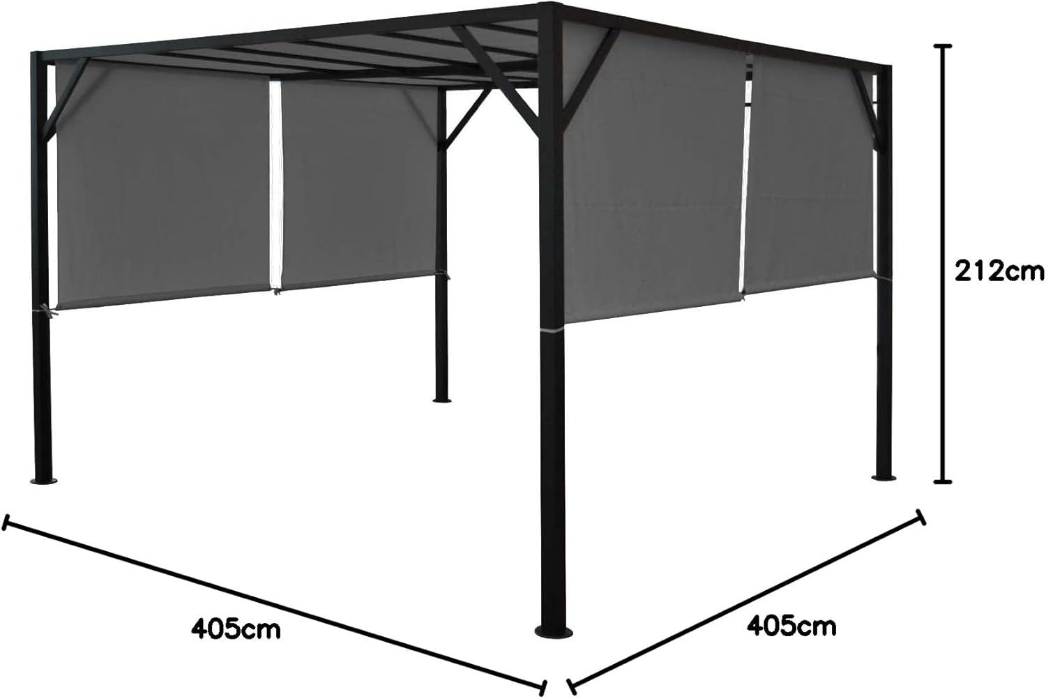 Pergola de jardin - structure acier stable - toit ouvrant gris 4x4m - 04_0004067