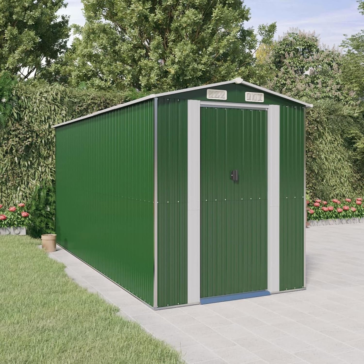 Abri de jardin extérieur en acier galvanisé vert 192 x 440 x 223 cm