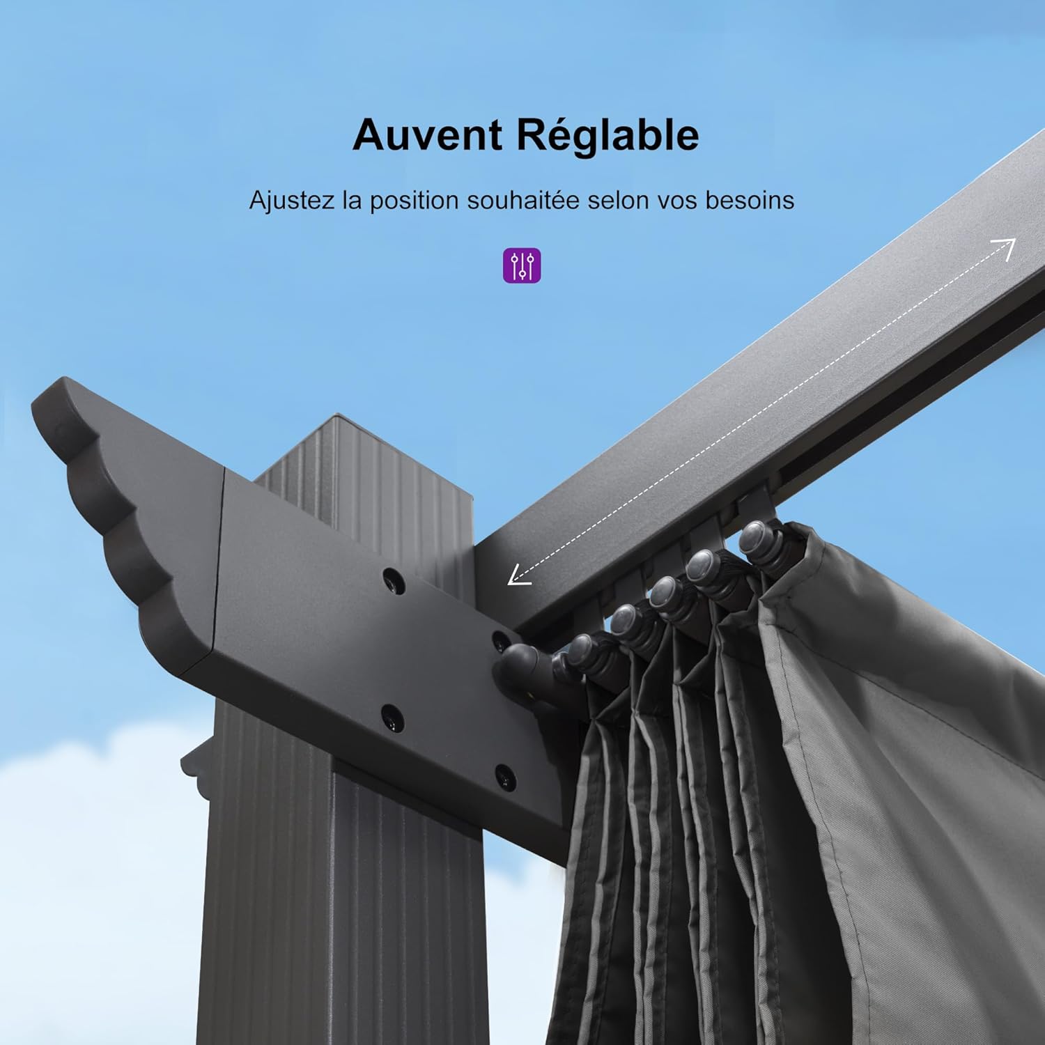 jardinite - pergola aluminium série 4x3m rideau toit coulissant gris
