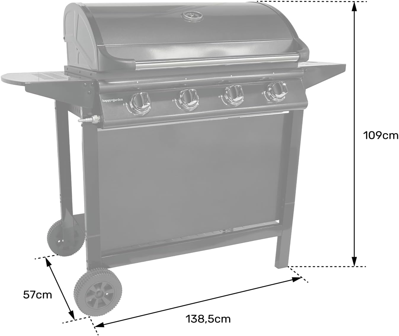 jardinite - Barbecue gaz RENO - 4 brûleurs 14kW avec thermomètre