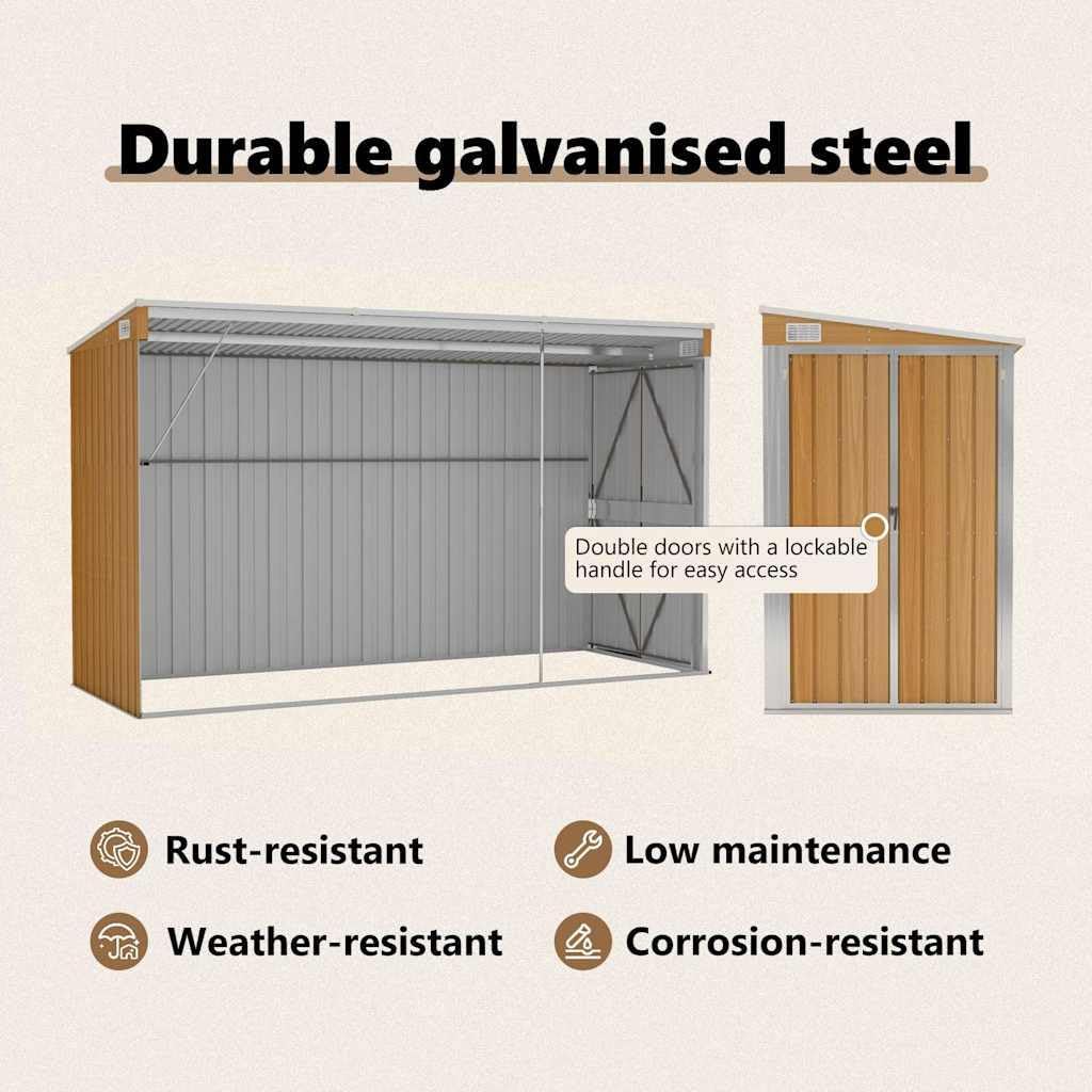 Abri de jardin mural - acier galvanisé marron - 118x288x178 cm - structure robuste - 316228
