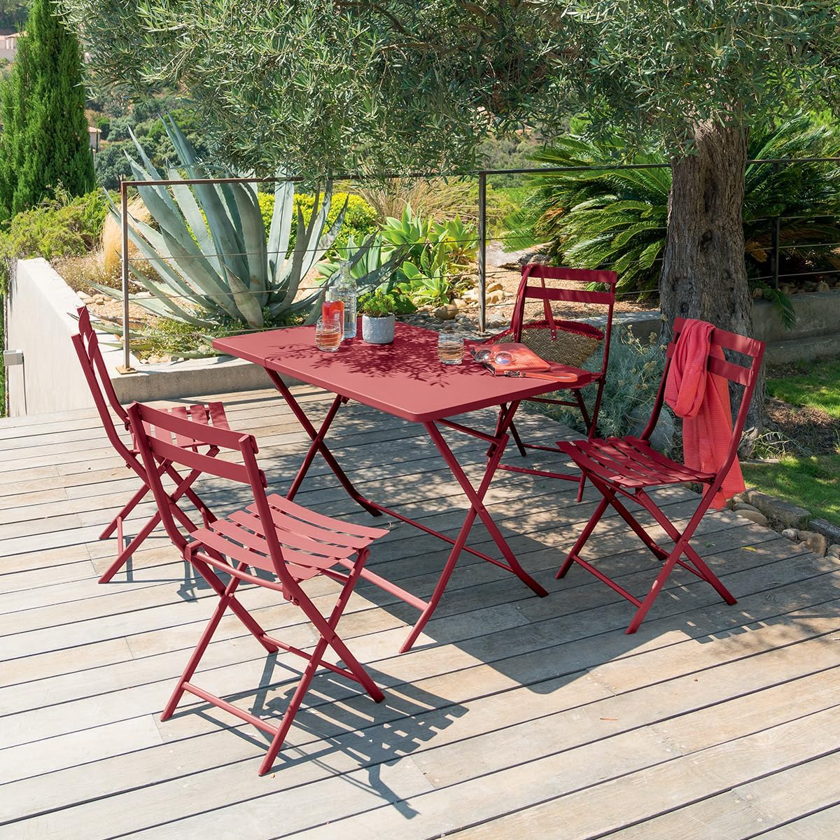 jardinite - Greensboro - 110x70 cm - Table pliante acier 4 places, traitement epoxy antirouille