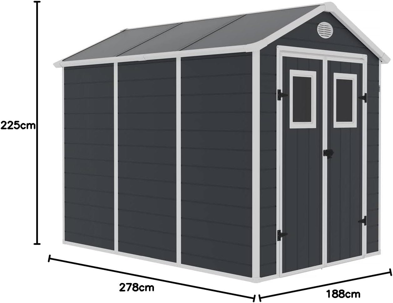 jardinite - Abri de Jardin Résine Texas 5.23 m² Anthracite - Ancrages Intérieurs - Antirouille/Anti-UV