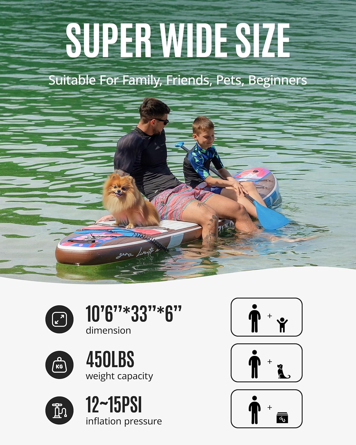 ZLX - Paddle gonflable 2 places 320x84cm, siège kayak, accessoires, ZLX
