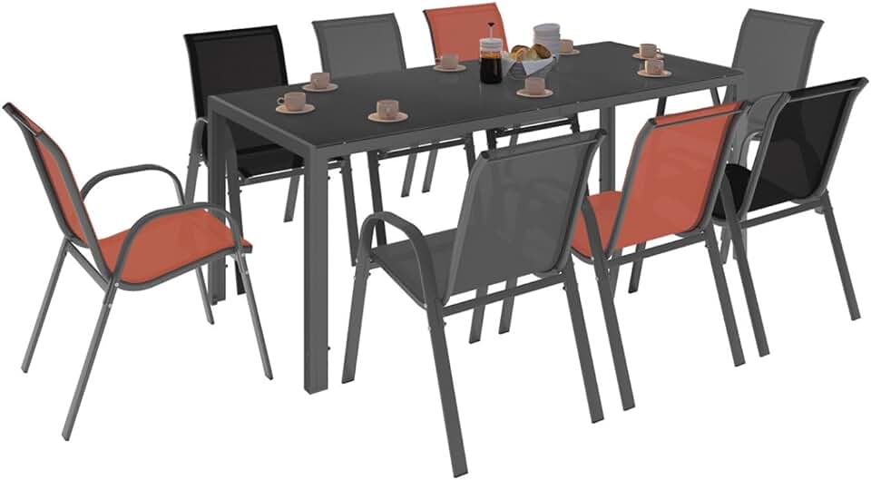 jardinite - Salon Madrid - table 190cm, 8 chaises empilables mixte