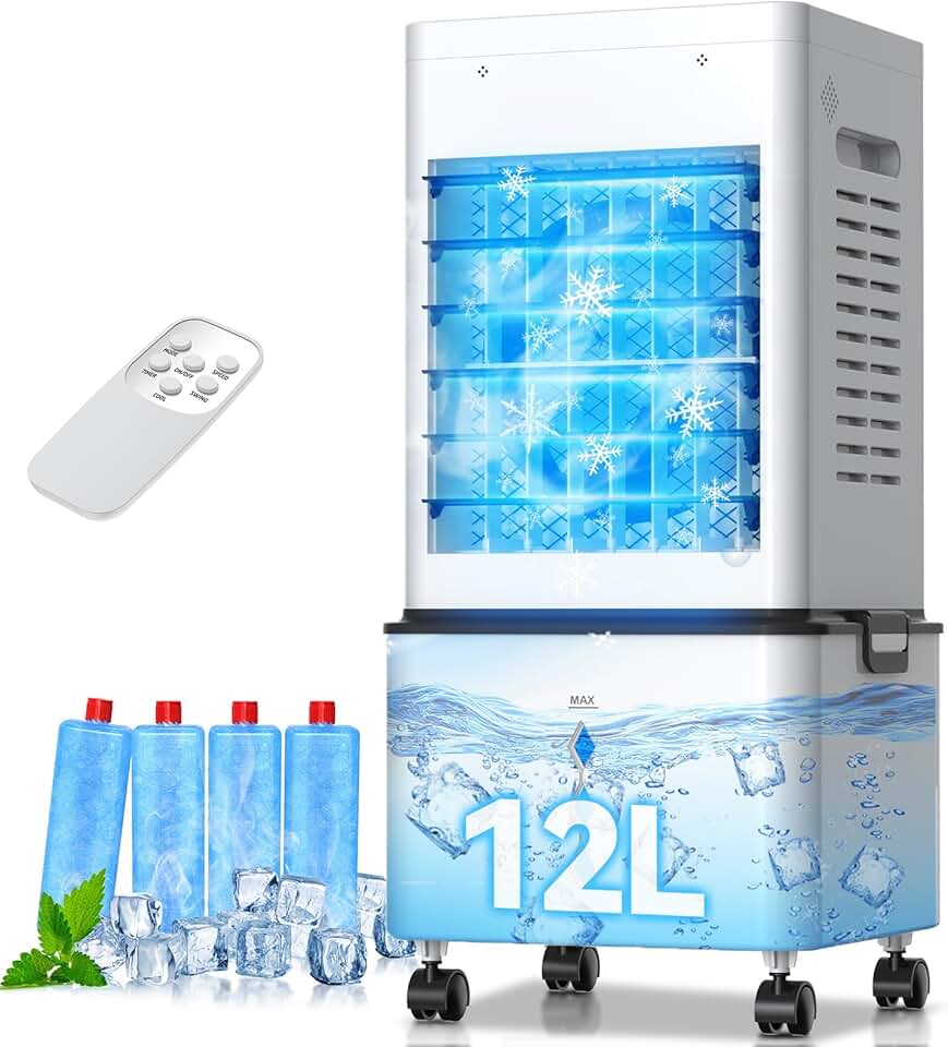 Climatiseur mobile 3-en-1, 12L, 6 vitesses, télécommande, 24H timer