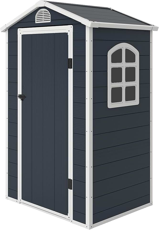 jardinite - Abri à outils - 134x104x204 cm - Résine, porte verrouillable, fenêtre, aération