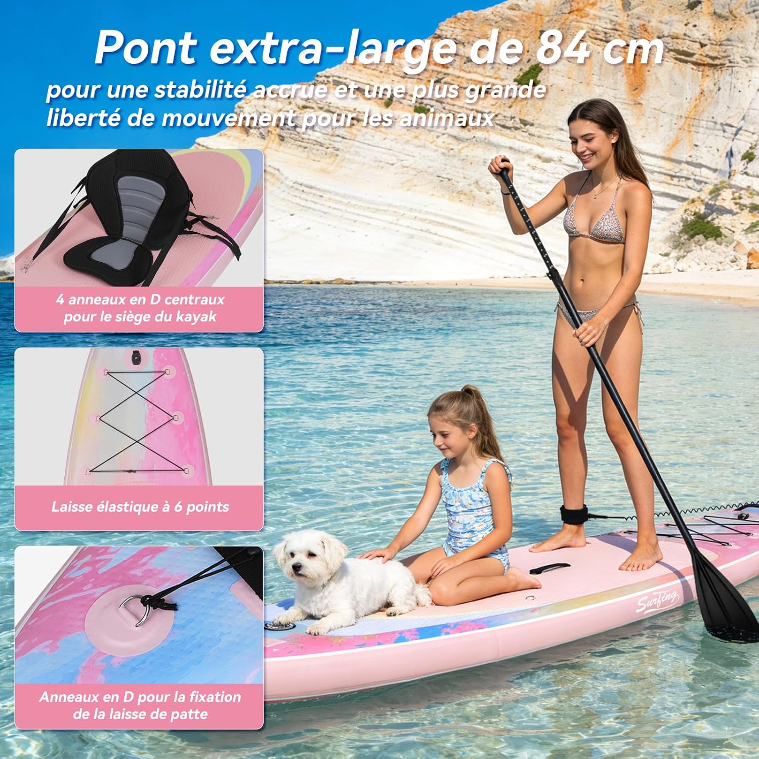 jardinite - Paddle Gonflable Série Adulte - 320/335cm - 2 places, siège kayak, pagaie alu, support caméra, pompe, 150kg