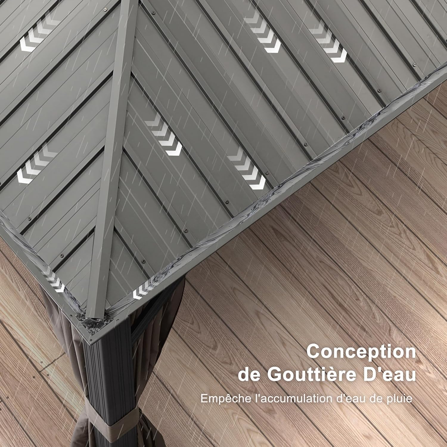 jardinite - tonnelle aluminium - 4,25x3,65m - éclairage intégré, rideaux moustiquaires, gouttière, poteaux renforcés