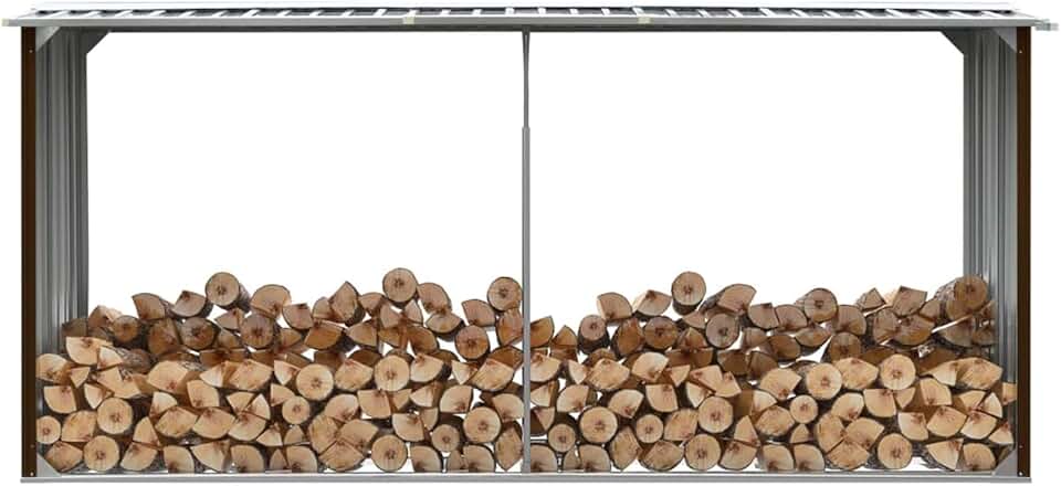 jardinite Abri de Stockage de Bois Acier galvanisé 330x92x153 cm Marron Abris De Jardin,Abri De Stockage pour Jardin,Abri D'Outils De Jardin