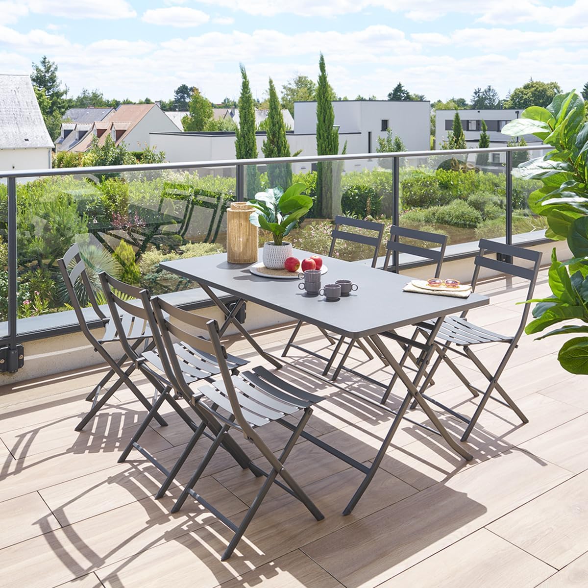 jardinite - Greensboro - 150x90 cm - Table pliante acier renforcé 6 places, gris graphite